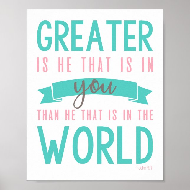 1 John 4:4 Bíblia Verse Christian Poster Wall Art (Frente)
