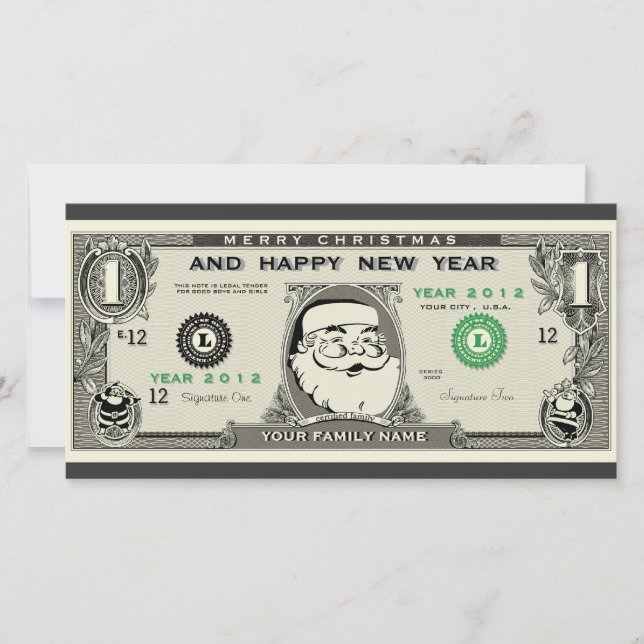 1$ Papais noeis engraçados, Ano Novo e Cartões de  (Frente)