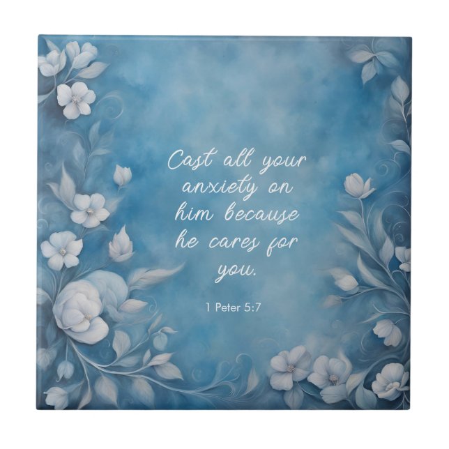 1 Peter 5:7 “Cast All Your Anxiety” Blue Floral (Frente)