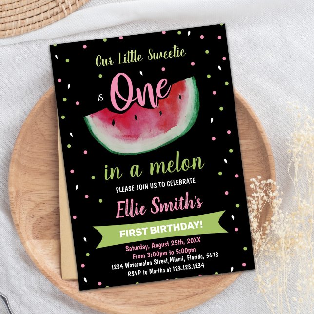 1rua Black Green Watermelon Convite para o Anivers (1st Black Green Watermelon Birthday Invitations)