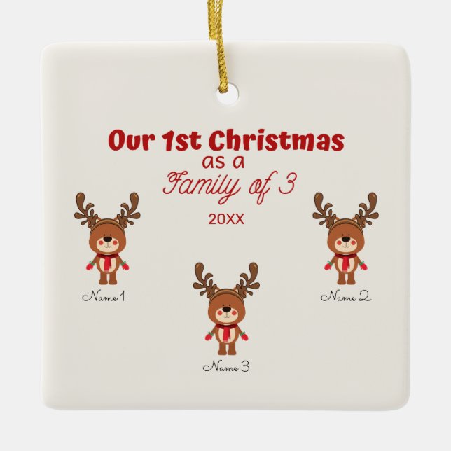 1rua de Natal como Família de 3 Ornamento (Frente)