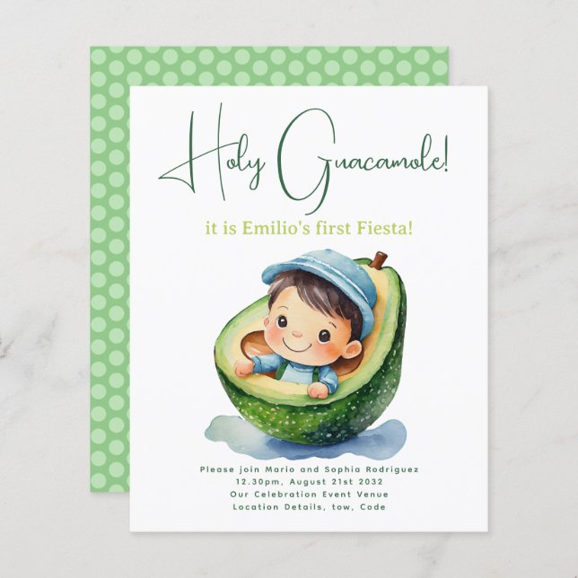 1rua Fiesta Aniversário para um BOY Avocado ORÇAME (Frente/Verso)