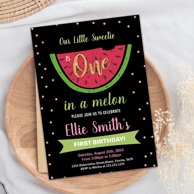 1rua Melancia Verde Convites de Aniversário (1st Green Watermelon Birthday Invitations)