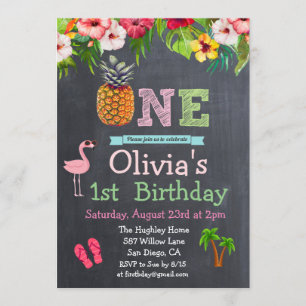 1rua Primeiro Aniversário Aloha Luau Convite Trop