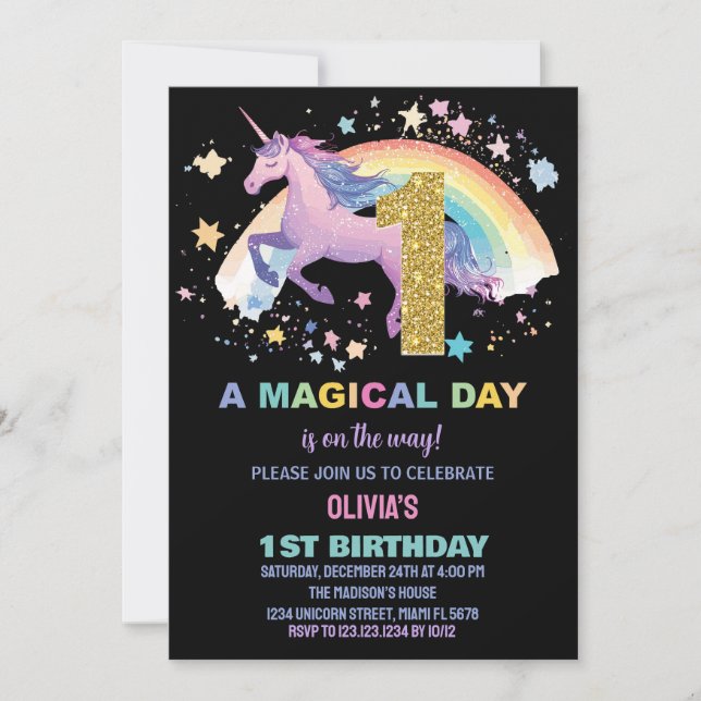 1rua Unicorn Convites de Aniversário (Frente)