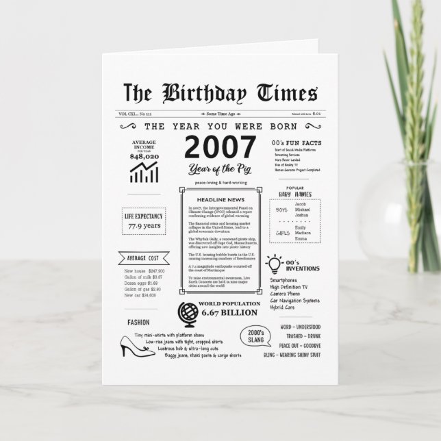 2007 O Ano Em Que Era Nascer Cartão De Aniversário (Frente)