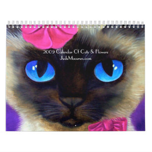 2009 gatos do calendário & pintura das flores… -