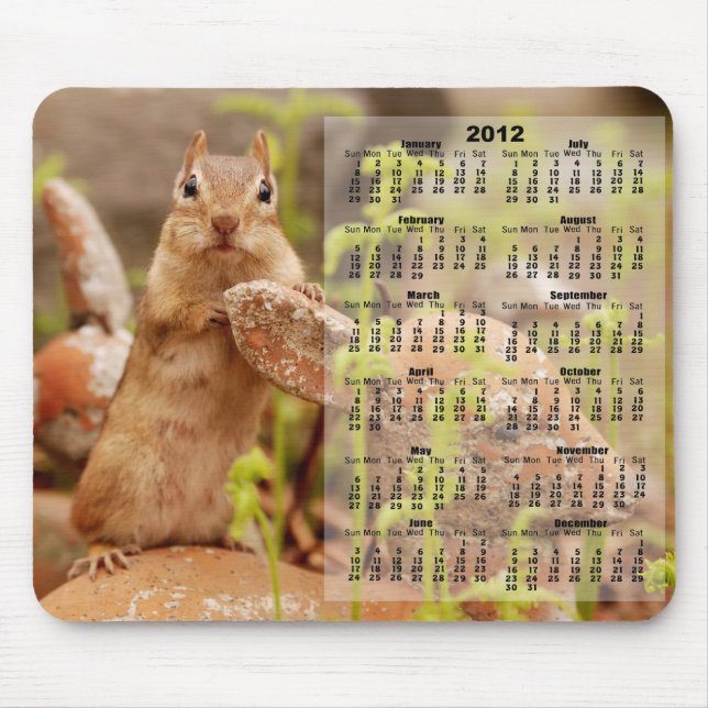 2012 calendário - Chipmunk bonito Mousepad (Frente)