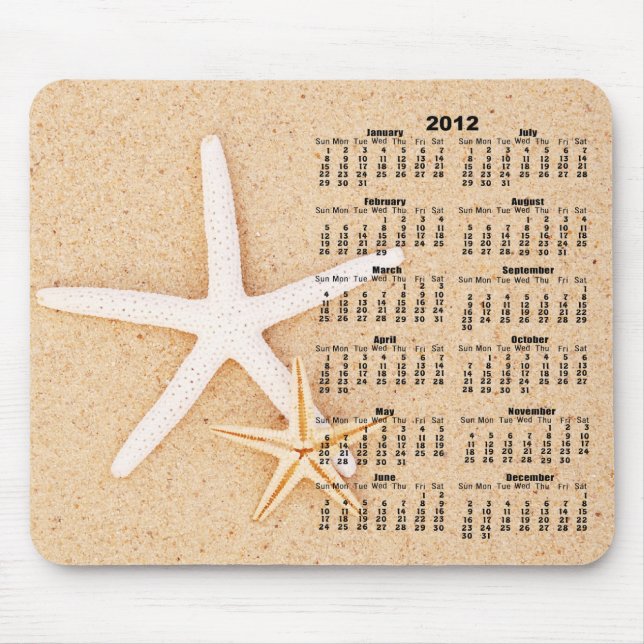 2012 calendário - estrela do mar Mousepad (Frente)