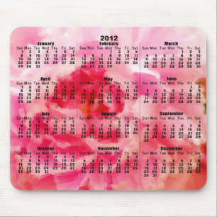 2012 calendário - peônia pintada rosa Mousepad
