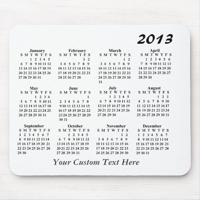 2013 calendário Mousepad (Frente)