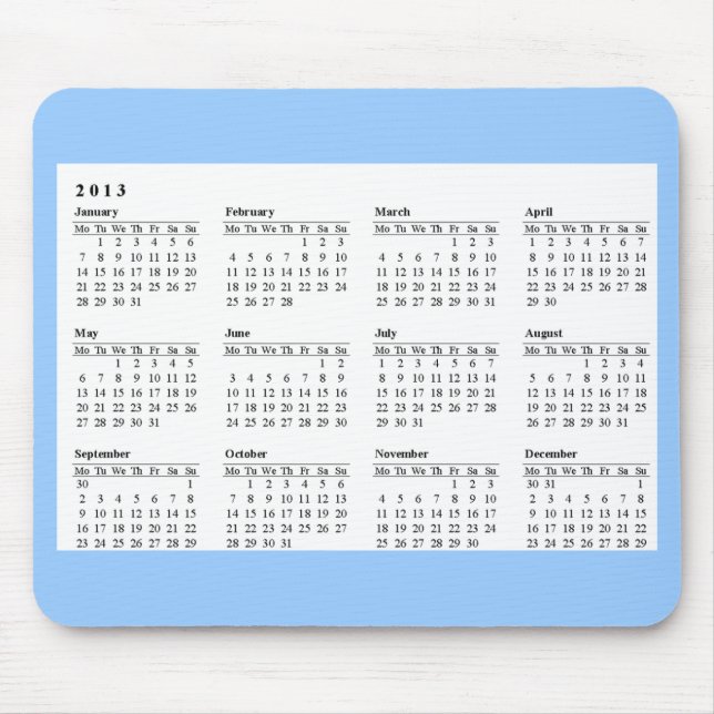 2013 calendário Mousepad (Frente)