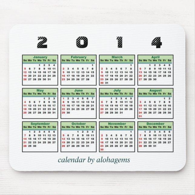 2014 calendário Mousepad (Frente)