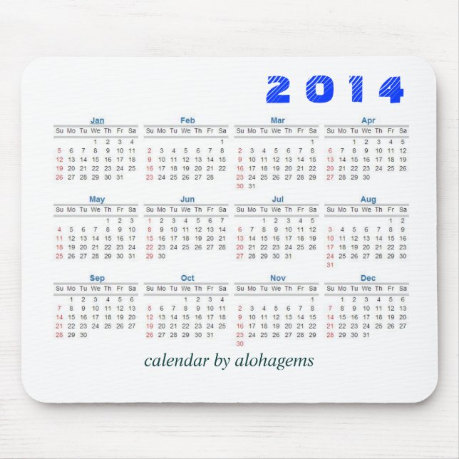 2014 calendário Mousepad simples (Frente)