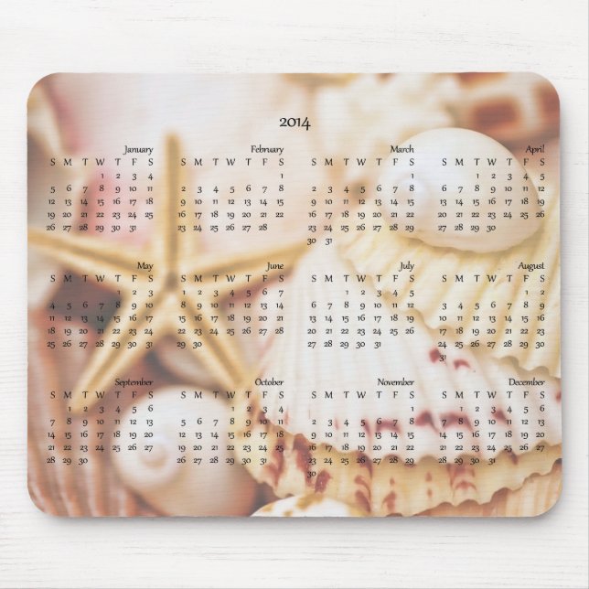 2014 calendário - Seashell Mousepad (Frente)