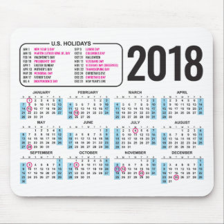2018 calendário Mousepad com feriados dos E.U.