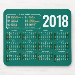 2018 calendário Mousepad com feriados dos E.U. no