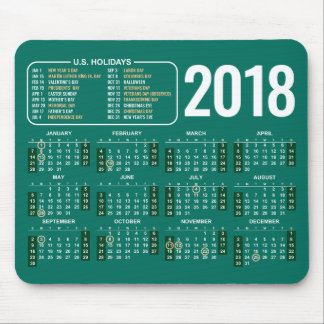 2018 calendário Mousepad com feriados dos E.U. no