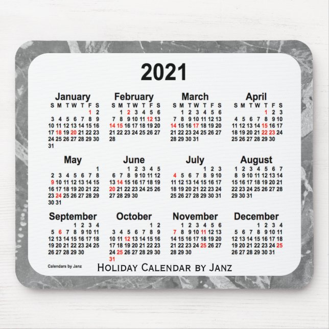 2021 Silver Holiday Art Calendar by Janz Mouse Pad (Frente)