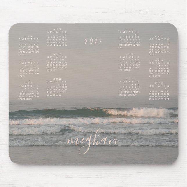 2022 Maine Ocean Waves Blush Calendar Mouse Pad (Frente)