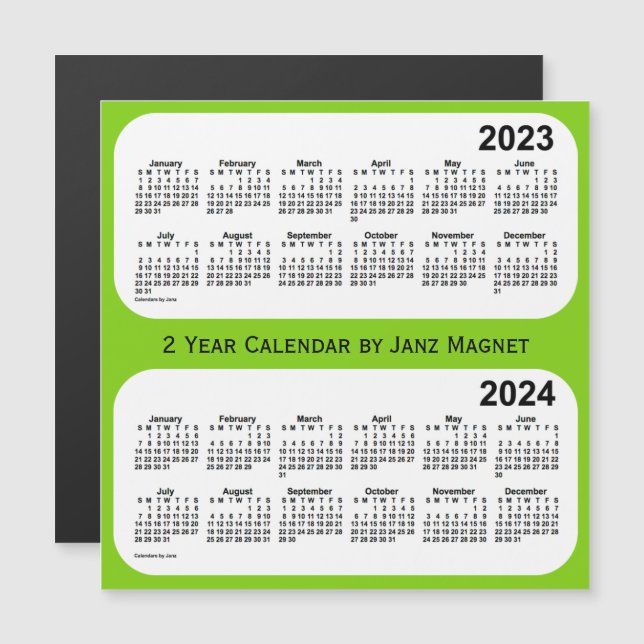 2023-2024 Calendário Amarelo Verde de 2 Anos de Ja (Frente/Verso)