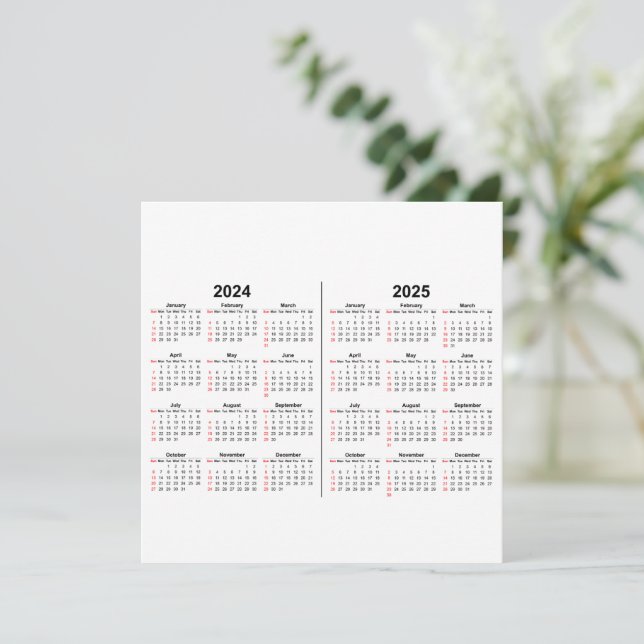 2024 2025 Calendário 2 anos preto branco (Em pé/Frente)