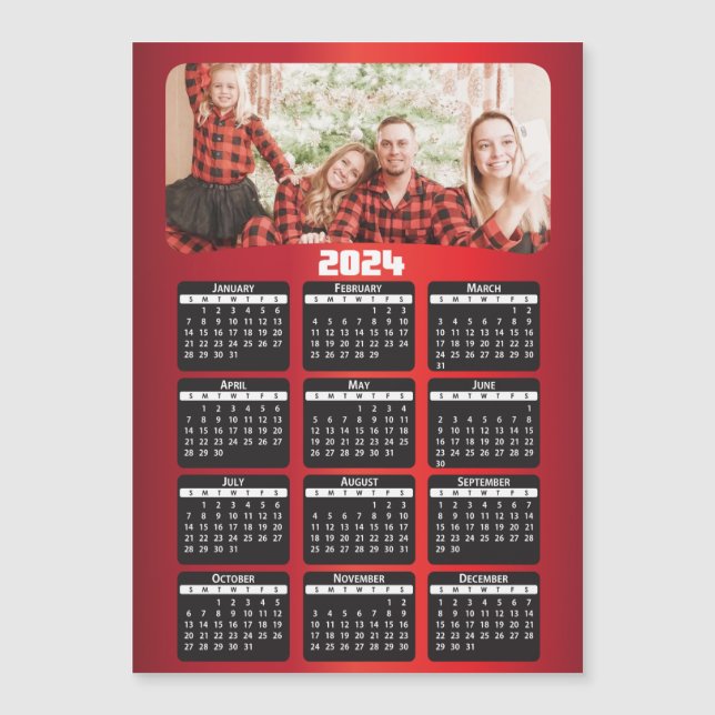2024 - Add Your Photo - Red Photo Magnet Calendar (Frente)
