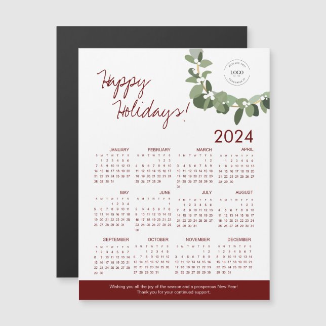 2024 Burgundy Green Modern Wreath Your Logo aqui (Frente/Verso)