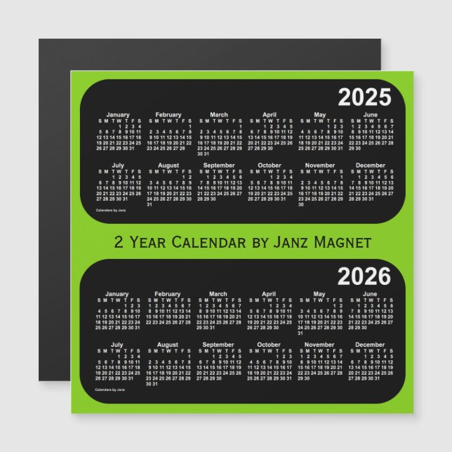2025-2026 Calendário Amarelo Verde de 2 Anos de Ja (Frente/Verso)