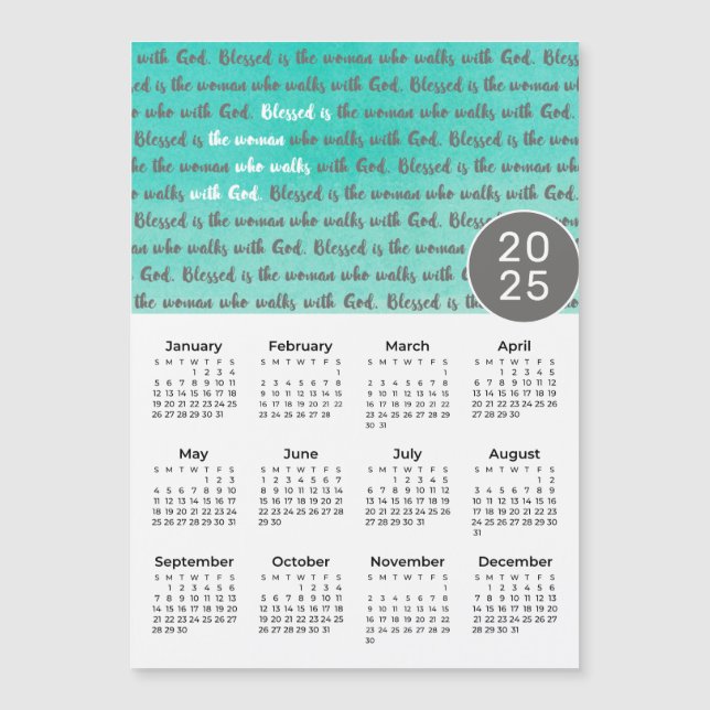 2025 Abençoado é o calendário magnético feminino (Frente)