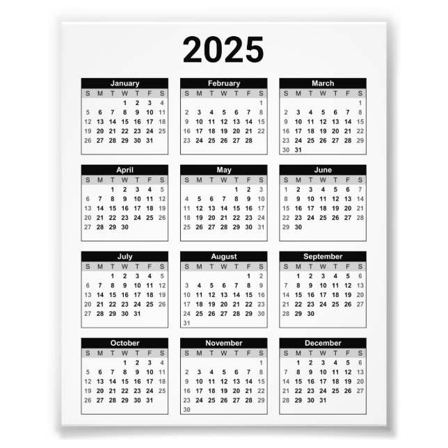 2025 Ano No Calendário Foto Alargamento (Frente)