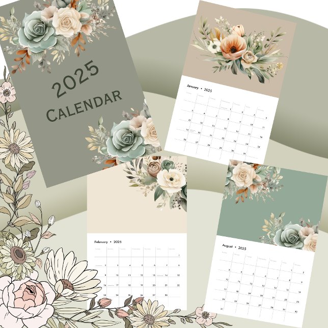2025 Calendário Floral Da Sagem Neutral (2025 Neutral Sage Floral Calendar)