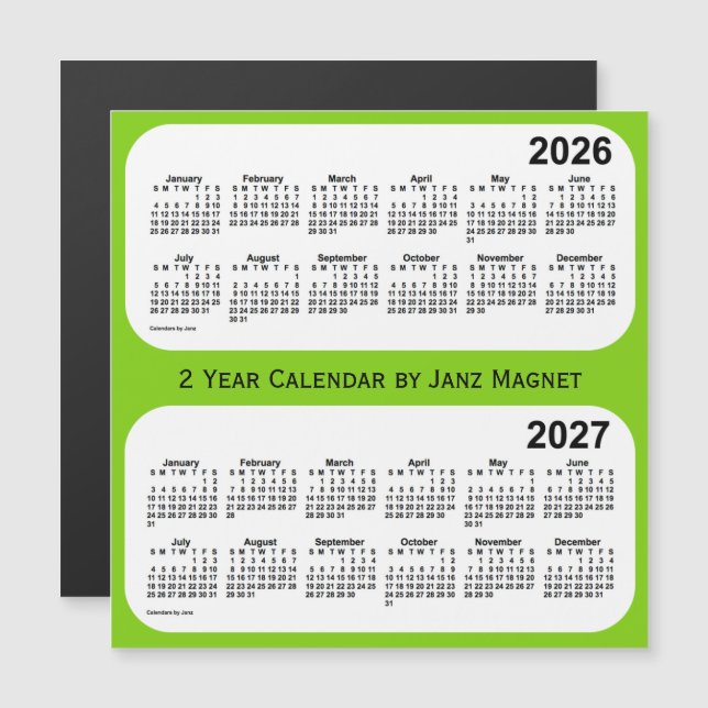 2026-2027 Calendário Amarelo Verde de 2 Anos de Ja (Frente/Verso)