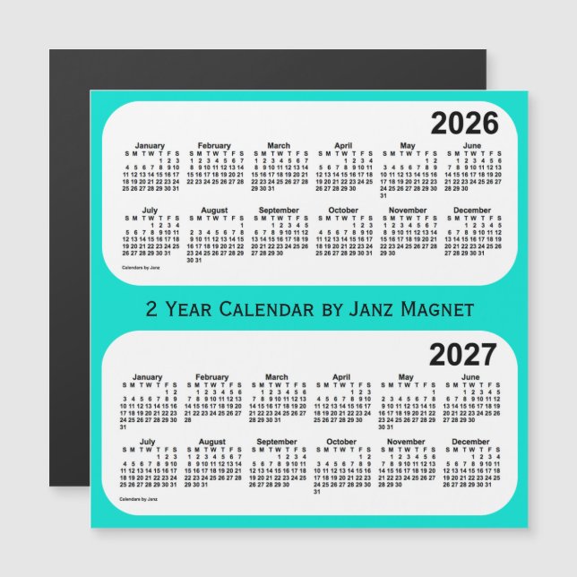 2026-2027 Turquesa 2 anos Calendário de Janz (Frente/Verso)