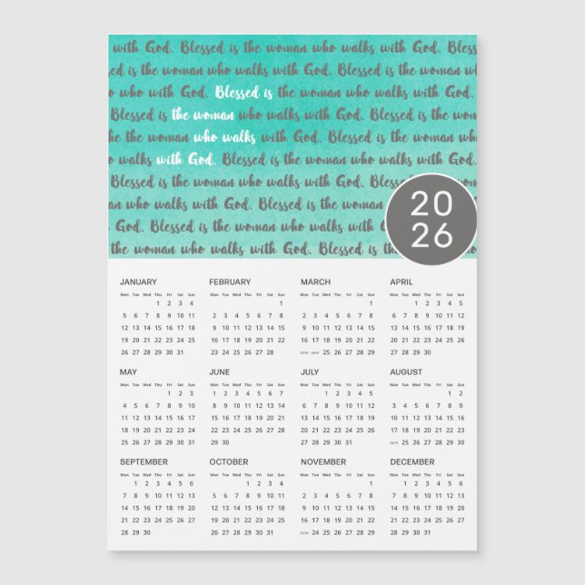 2026 Abençoado é o calendário magnético feminino (Frente)