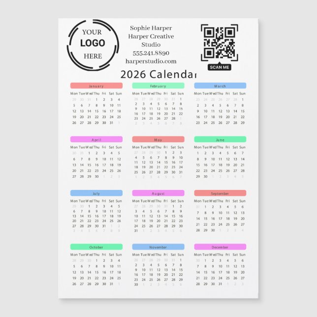 2026 Business Your Logo QR Calendar Colorful Moder (Frente)