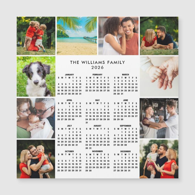 2026 Calendar 10 Photo Collage Family Magnet (Frente)