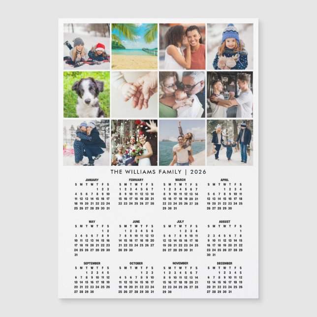 2026 Calendar 12 Photo Collage Magnet (Frente)