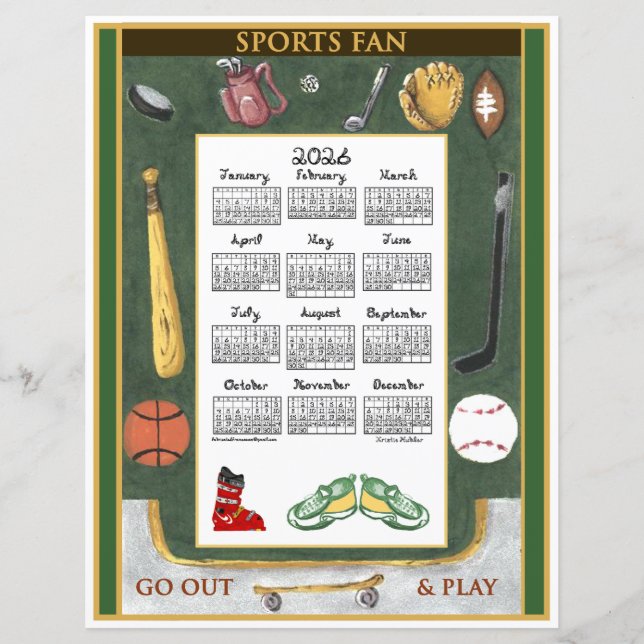 2026 Calendar 2026 Calendar Sports Fan Fabric Font (Frente)