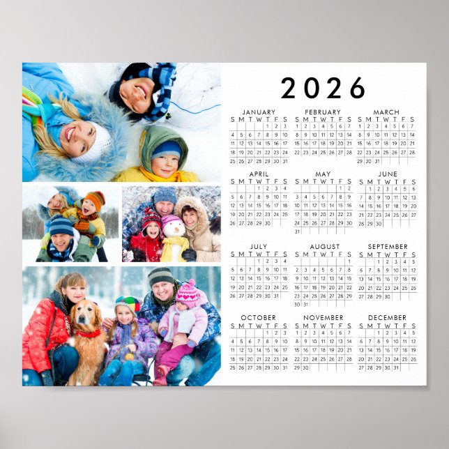 2026 Calendar 4 Photo Simple Poster (Frente)