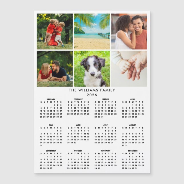 2026 Calendar 6 Photo Collage Modern Magnet (Frente)