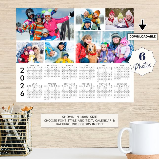 2026 Calendar 6 Photo Collage Personalized Poster (Criador carregado)