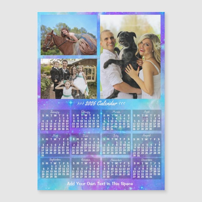 2026 Calendar Boho Watercolor Custom Photo Magnet (Frente)
