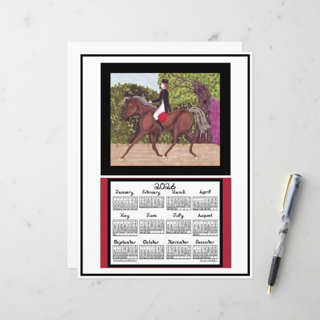 2026 Calendar Dressage Horse Equine Fabric Font (Frente/Verso In Situ)