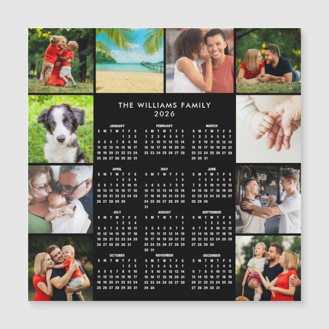 2026 Calendar Family 10 Photo Collage Magnet (Frente)