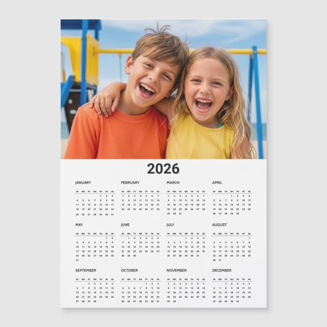 2026 Calendar Family Photo Modern Fridge Magnet (Frente)