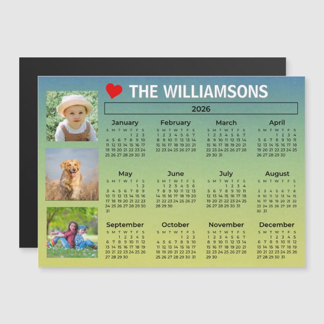 2026 Calendar Light Blue Photo Collage Magnet (Frente/Verso)