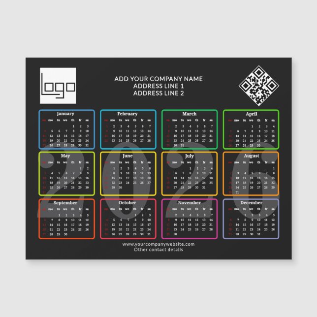 2026 Calendar Logo QR Code Modern Business Promo (Frente)