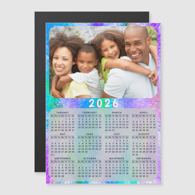 2026 Calendar Magnet Family Photo Holographic (Frente/Verso)