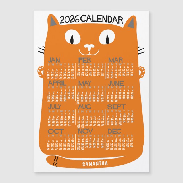 2026 Calendar Year Mid-Century Orange Cat Magnet (Frente)